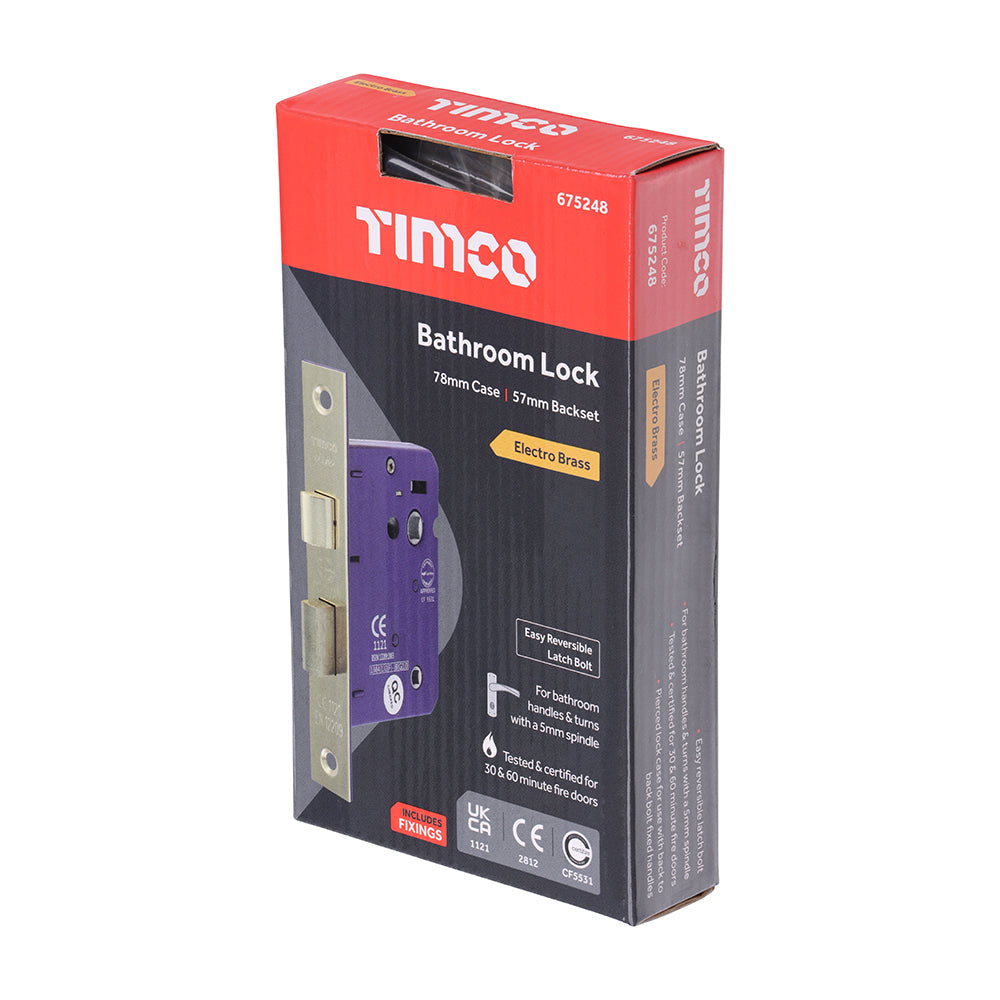 TIMCO Bathroom Lock Electro Brass - 78mm - Image