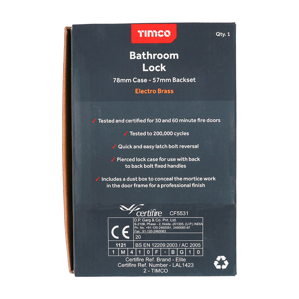 TIMCO Bathroom Lock Electro Brass - 78mm - Image