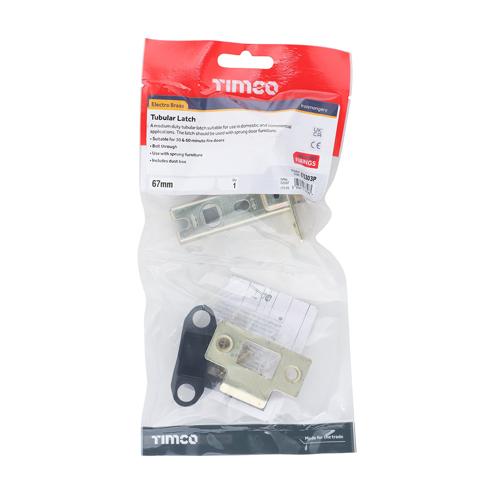 TIMCO Tubular Latch - Electro Brass - 67mm - Image