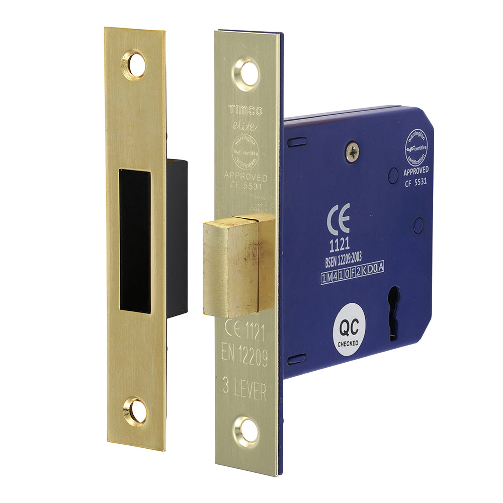 TIMCO 3 Lever Electro Brass Mortice Deadlock 78mm Case 58mm Backset - Image