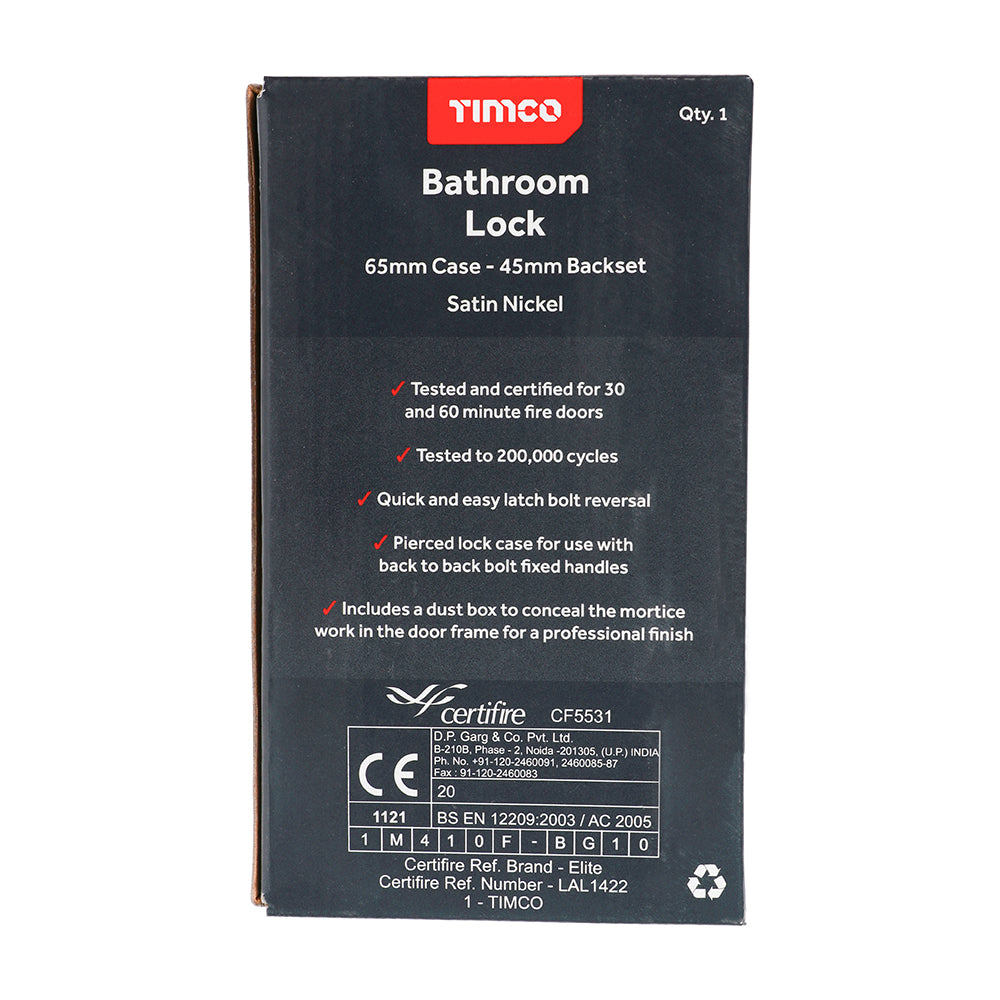 TIMCO Bathroom Lock Satin Nickel - 65mm - Image