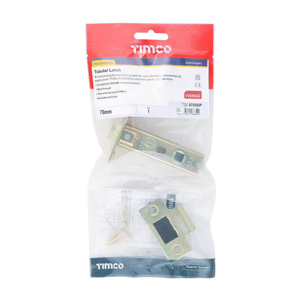 TIMCO Tubular Latch - Electro Brass - 76mm - Image