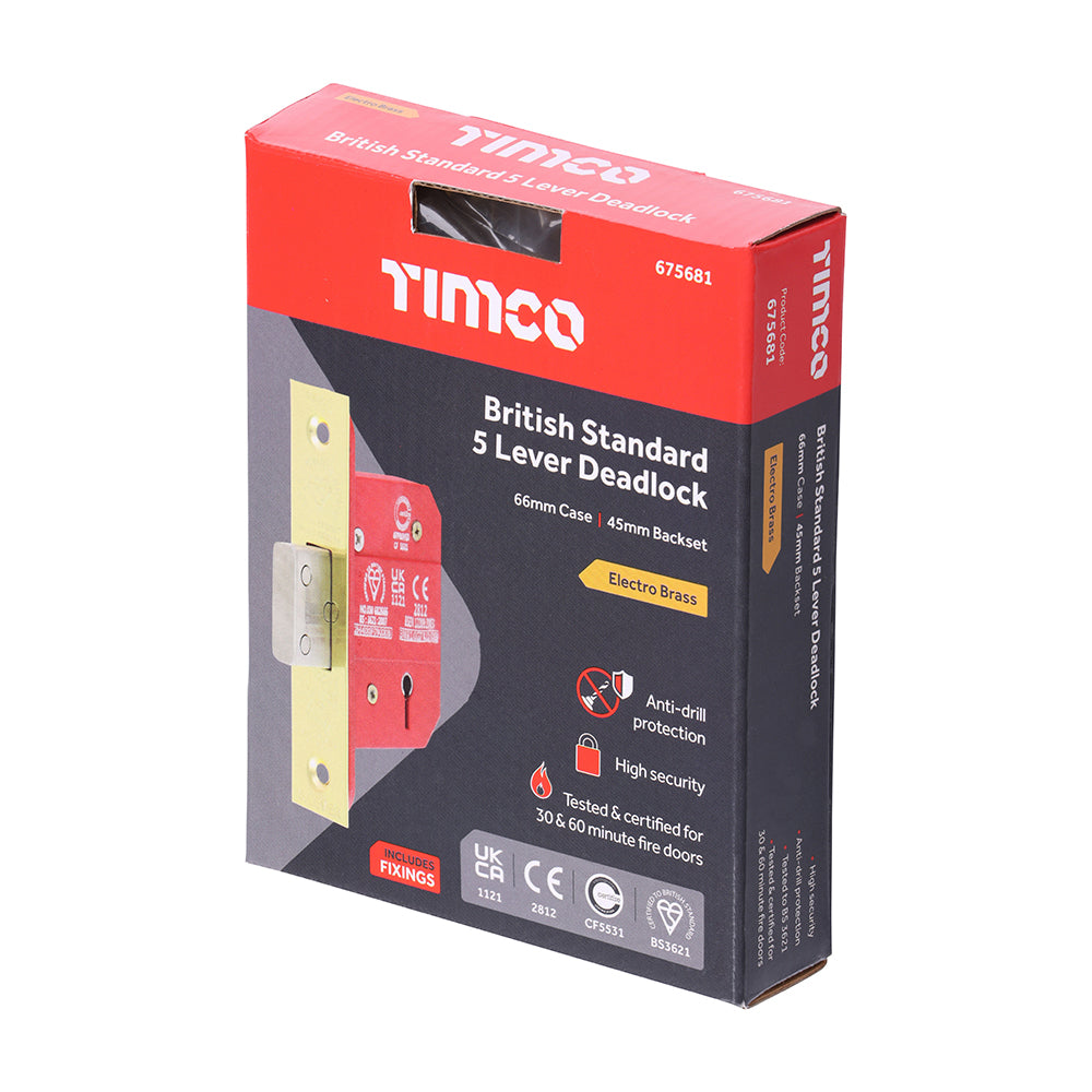 TIMCO 5 Lever British Standard Deadlock - Electro Brass - 66mm - Image