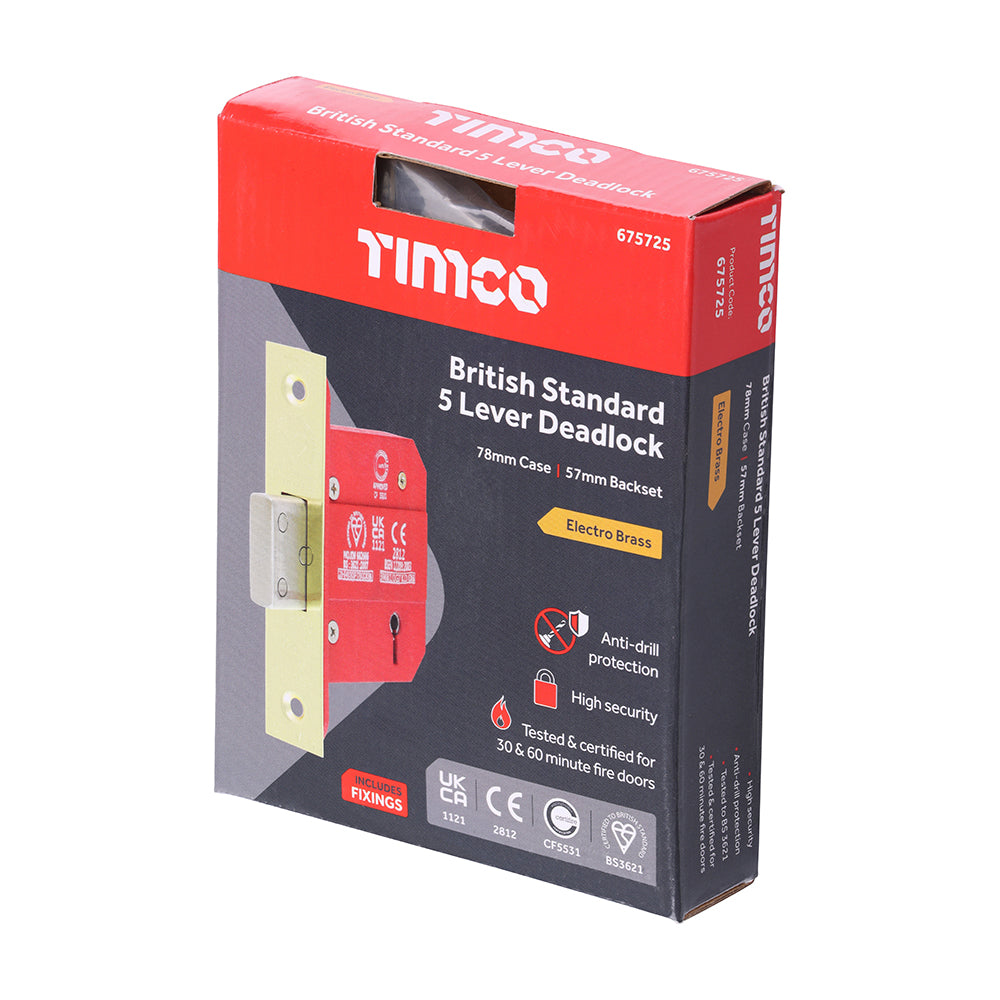 TIMCO 5 Lever British Standard Deadlock - Electro Brass - 78mm - Image