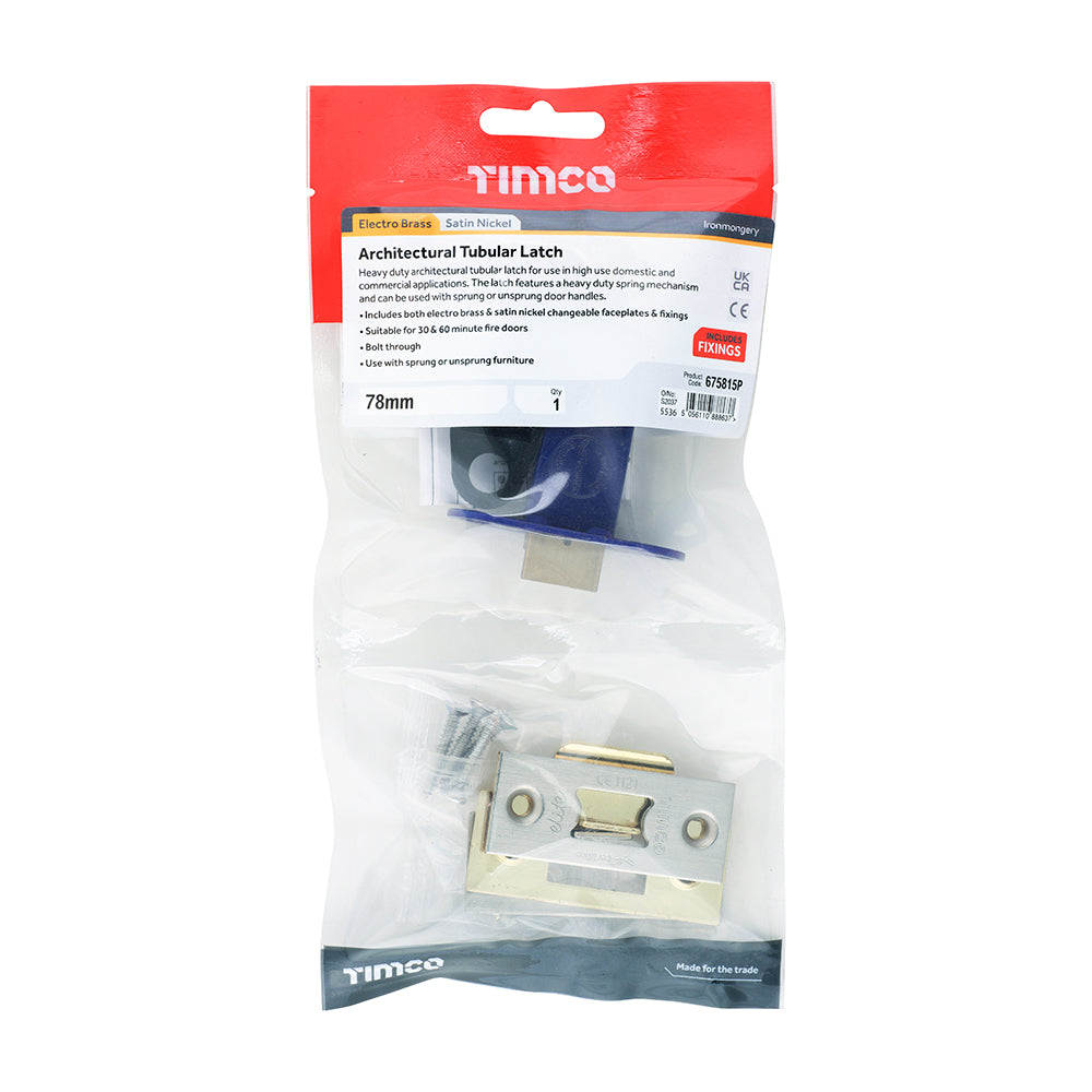TIMCO Architectural Tubular Latch - Electro Brass & Satin Nickel - 78mm - Image
