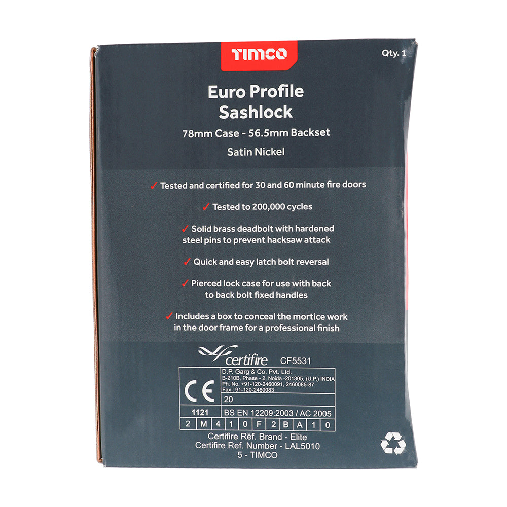 TIMCO Euro Sashlock Satin Nickel - 78mm - Image
