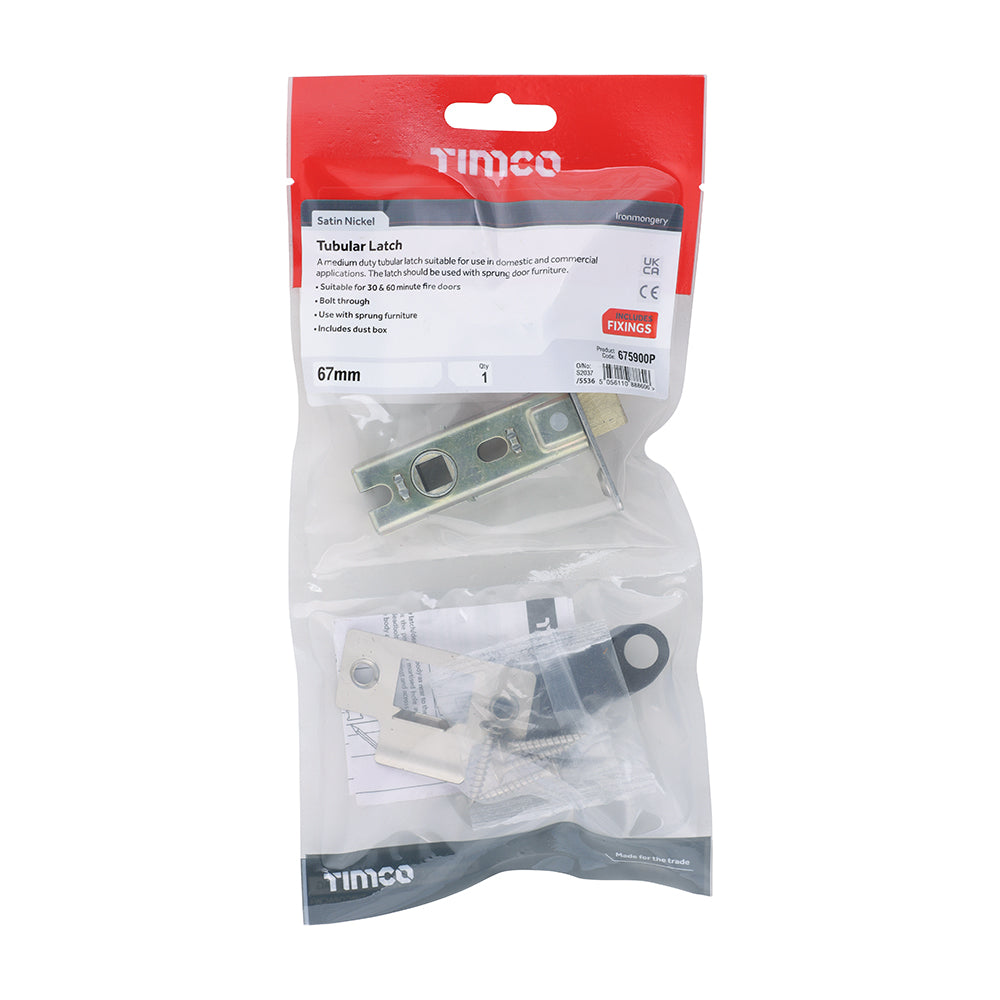 TIMCO Tubular Latch - Satin Nickel - 67mm - Image