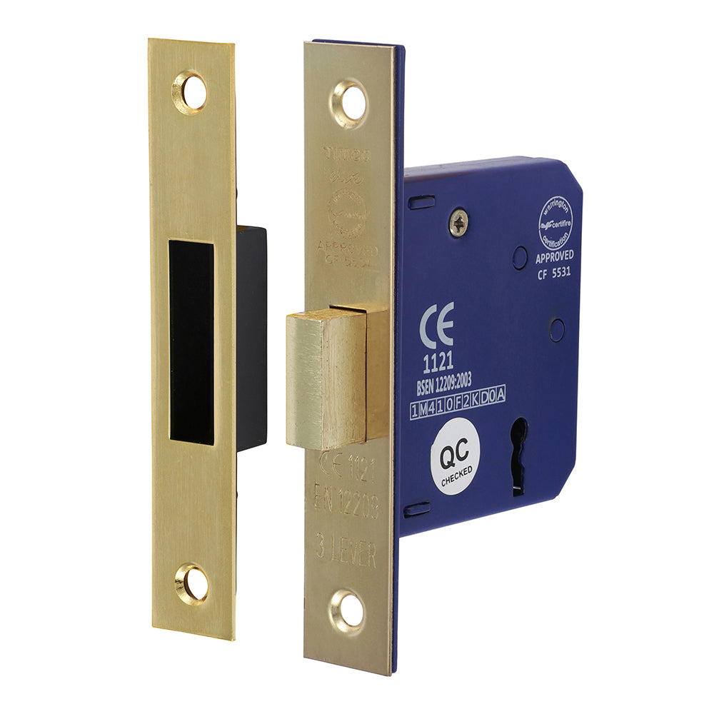 TIMCO 3 Lever Electro Brass Mortice Deadlock 65mm Case 45mm Backset - Image