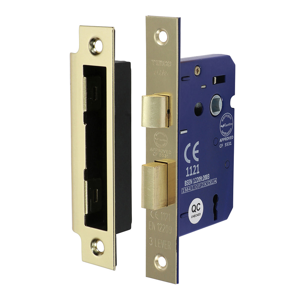 TIMCO 3 Lever Electro Brass Mortice Sashlock 65mm Case 45mm Backset - Image