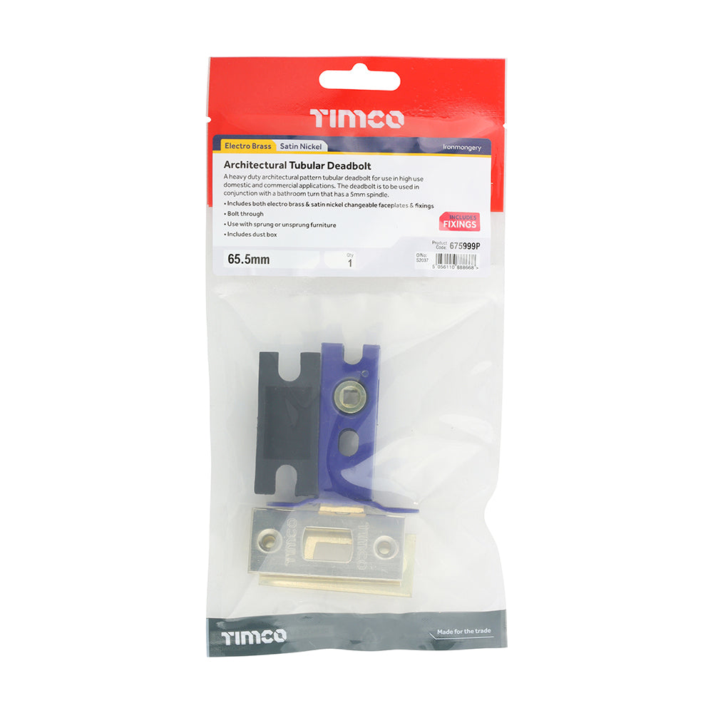TIMCO Architectural Tubular Deadbolt - Electro Brass & Satin Nickel - 65.5mm - Image