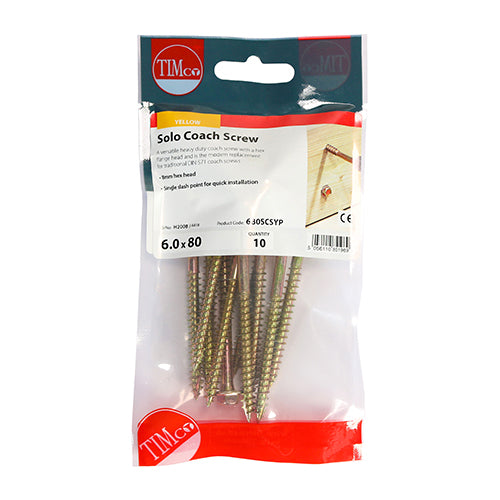 TIMCO Solo Advanced Hex Head Gold Coach Woodscrews - 6.0 x 80 - Image