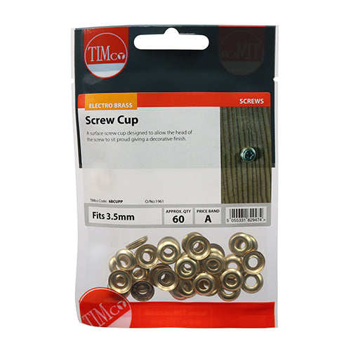 TIMCO Screw Cups Electro Brass - To fit 6 Gauge Screws - Image