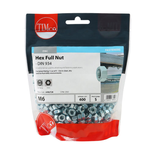 TIMCO Hex Full Nuts DIN934 Silver - M6 - Image