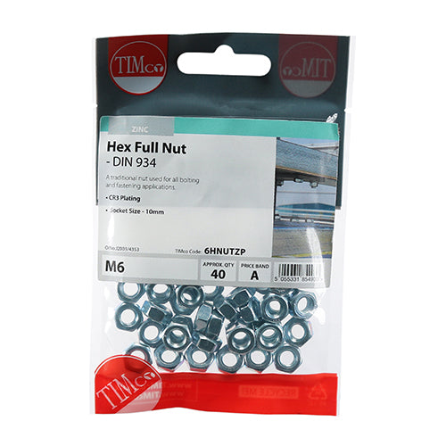 TIMCO Hex Full Nuts DIN934 Silver - M6 - Image