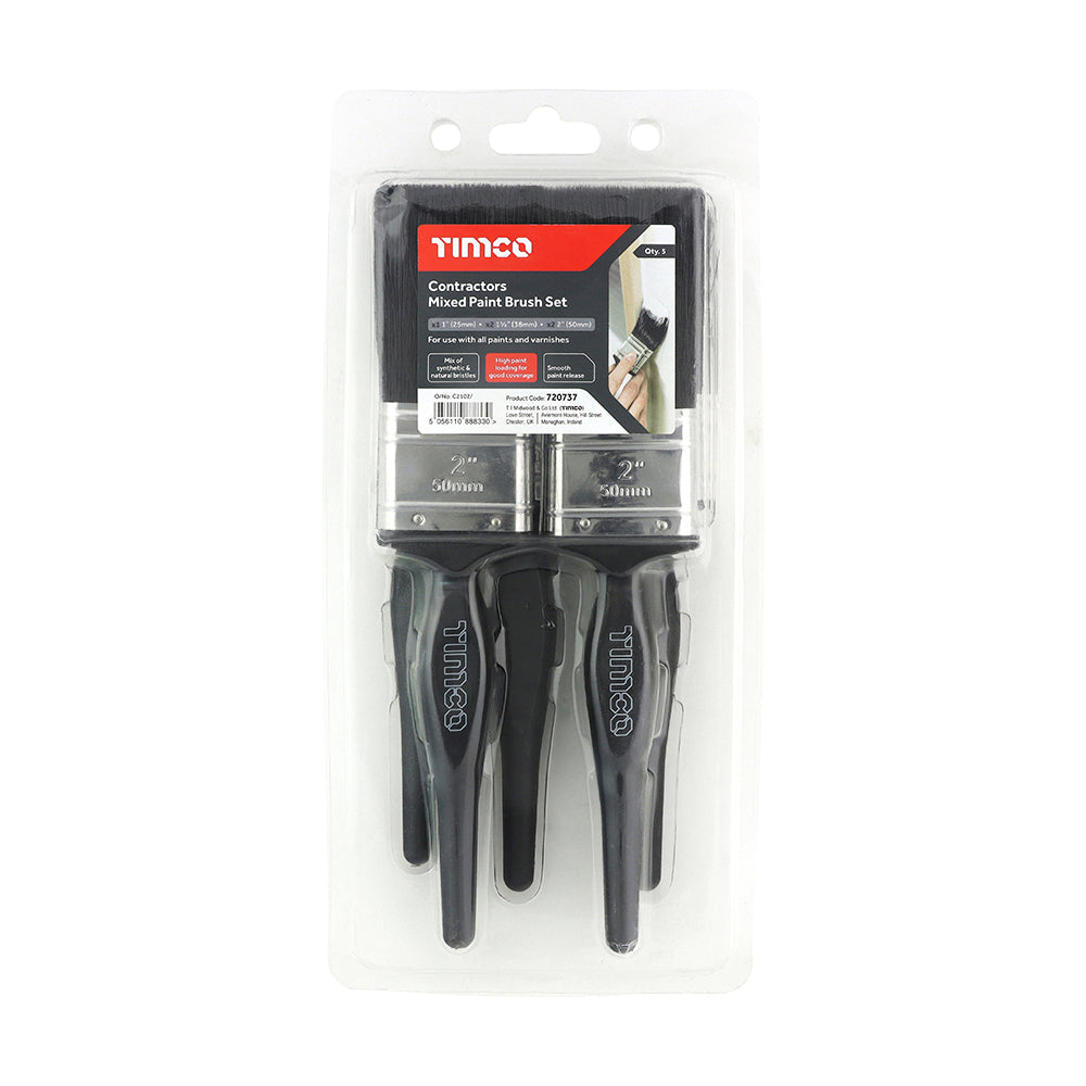 TIMCO Contractors Mixed Paint Brush Set - 5 Pieces - Image