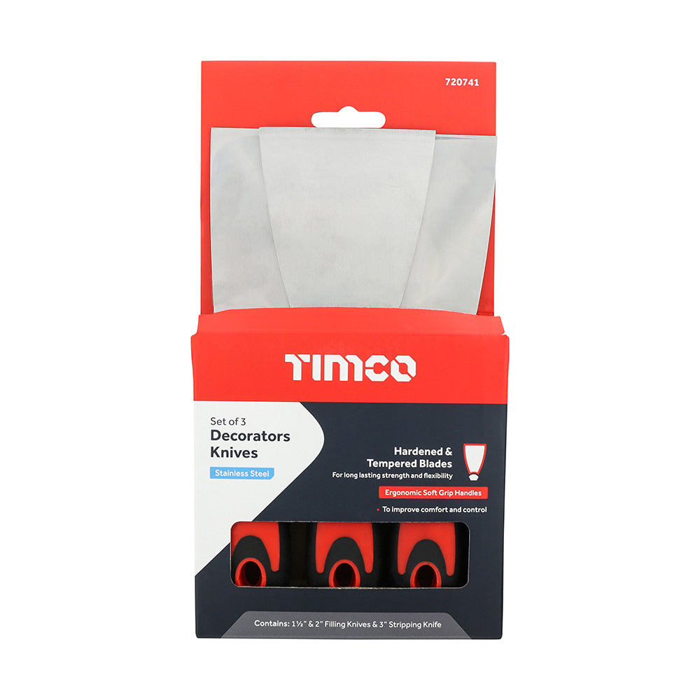 TIMCO Decorators Filling Knives and Paint Scrapers Set - Stainless Steel - 3 Pieces 1 1/2", 2" and 3" - Image