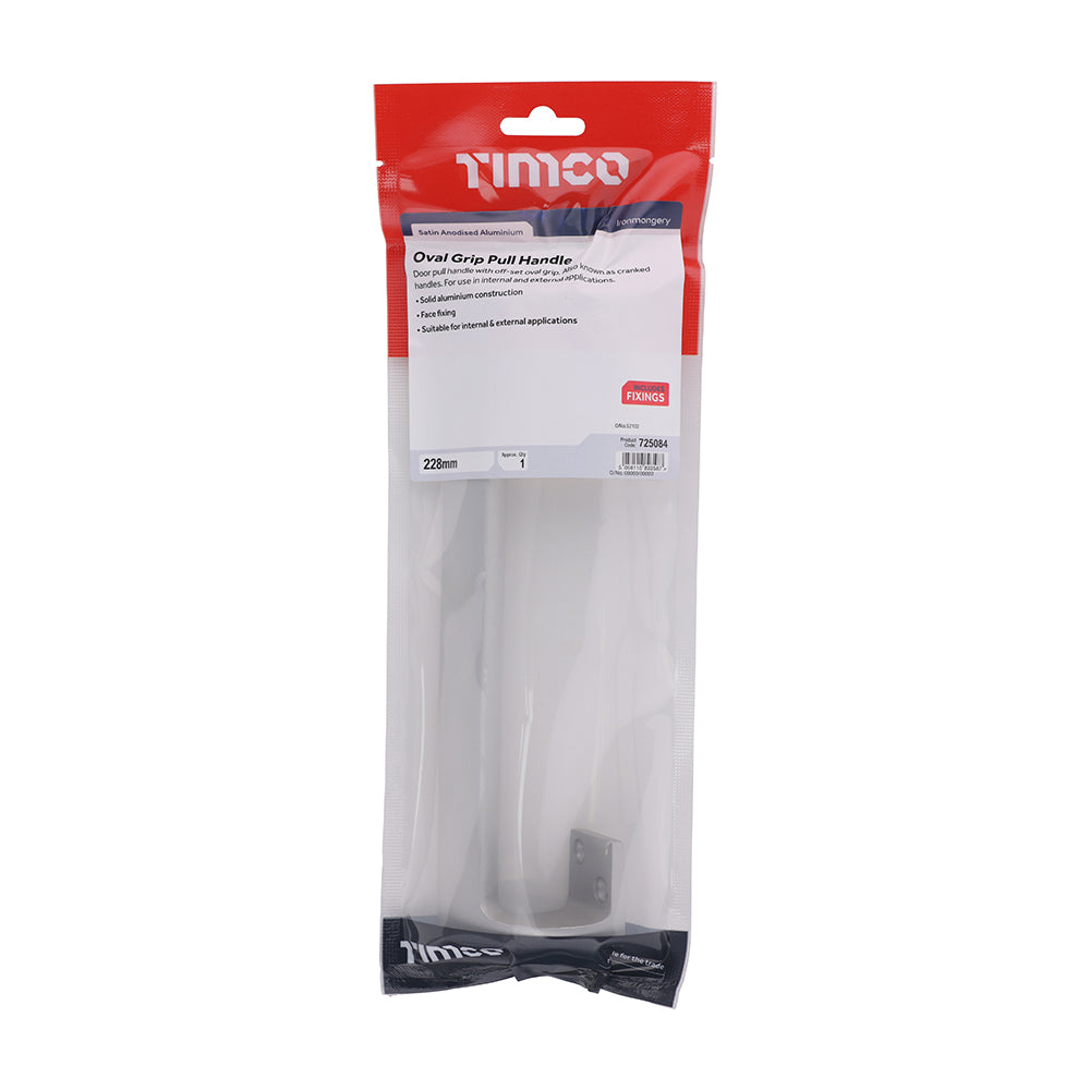 TIMCO Oval Grip Pull Handle - Satin Anodised Aluminium - 228mm - Image