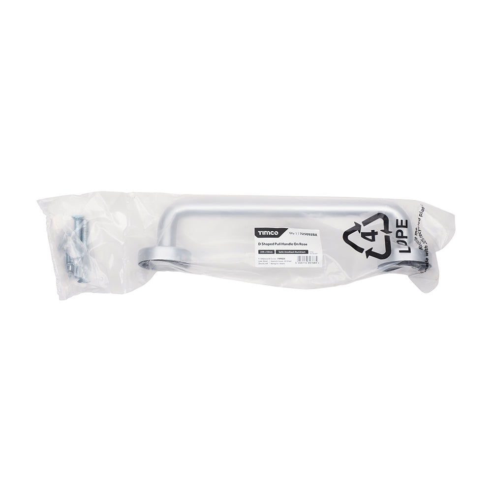 TIMCO D Shaped Pull Handle On Rose - Satin Anodised Aluminium - 229 x 19 - Image