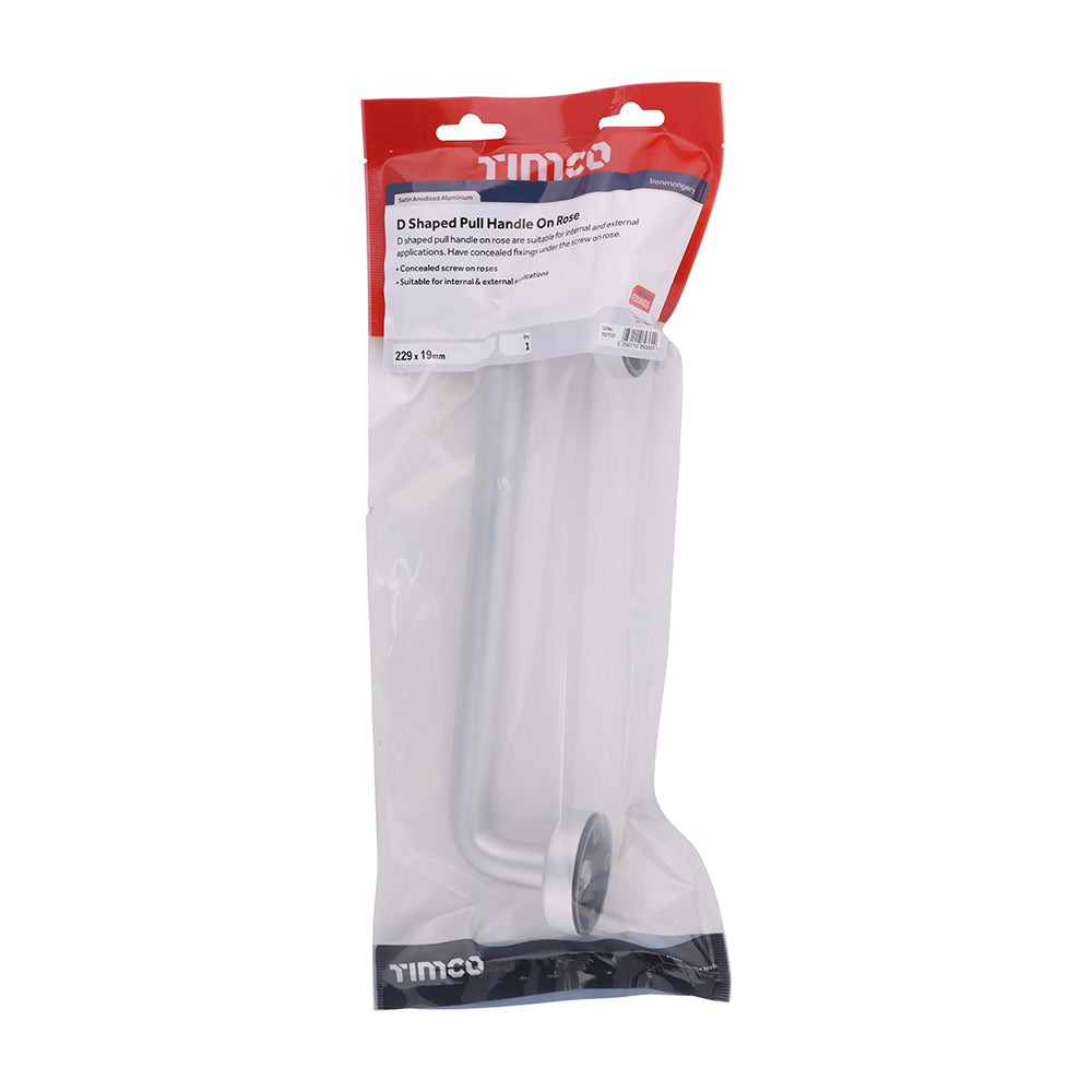 TIMCO D Shaped Pull Handle On Rose - Satin Anodised Aluminium - 229 x 19 - Image