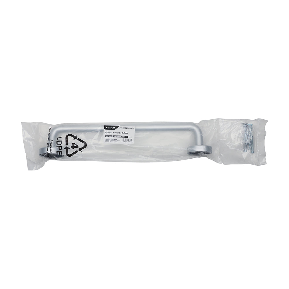 TIMCO D Shaped Pull Handle On Rose - Satin Anodised Aluminium - 305 x 19 - Image