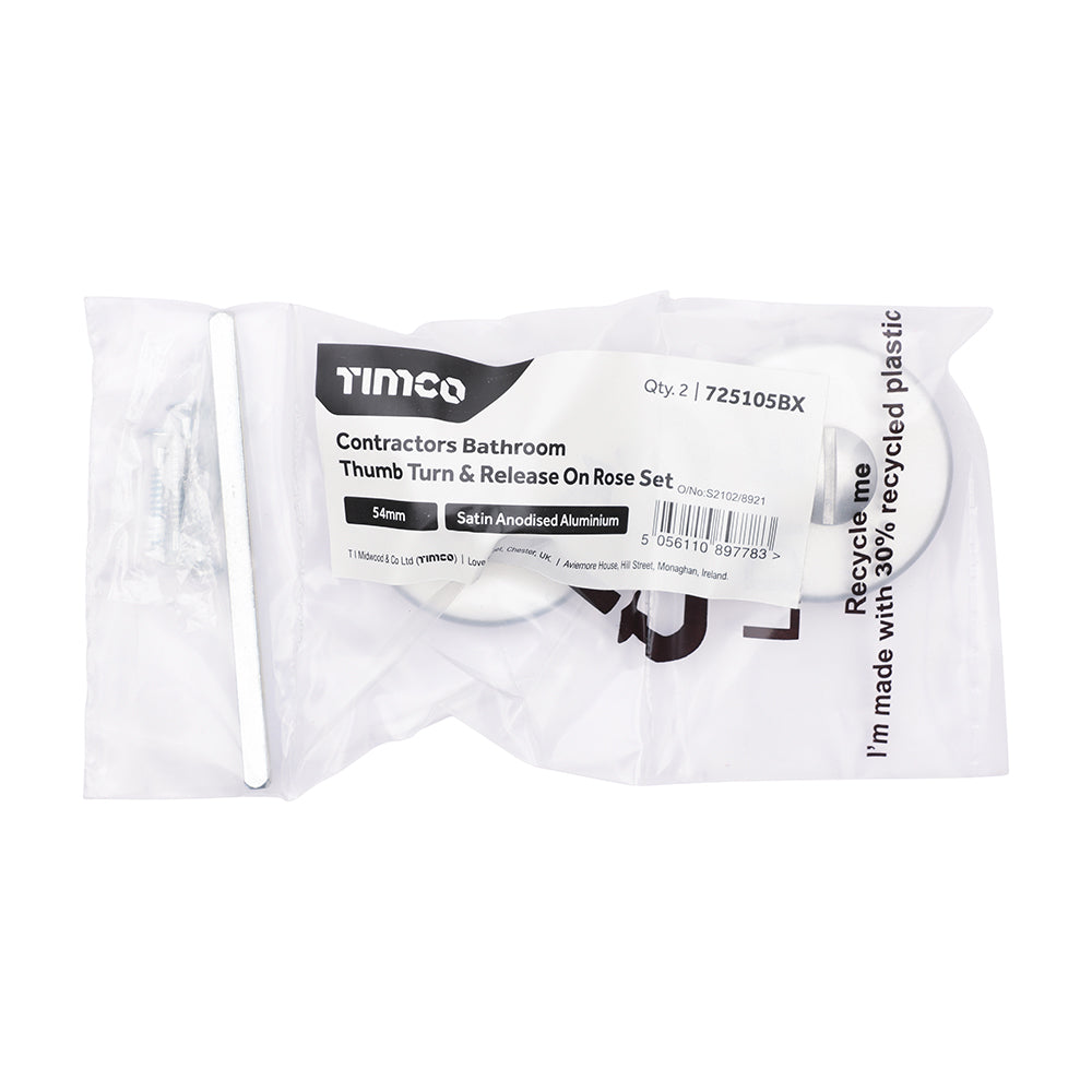 TIMCO Contractors Bathroom Thumb Turn & Release On Rose Set - Satin Anodised Aluminium - 54mm - Image