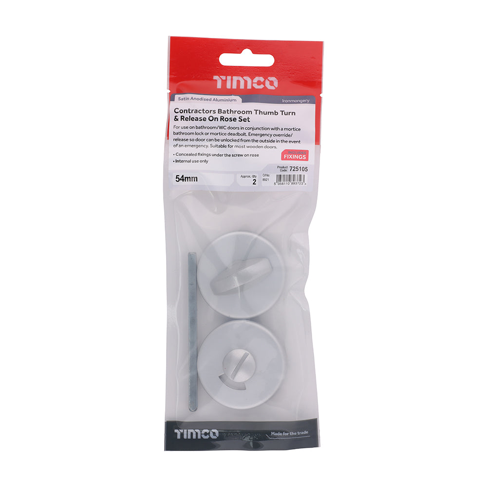 TIMCO Contractors Bathroom Thumb Turn & Release On Rose Set - Satin Anodised Aluminium - 54mm - Image