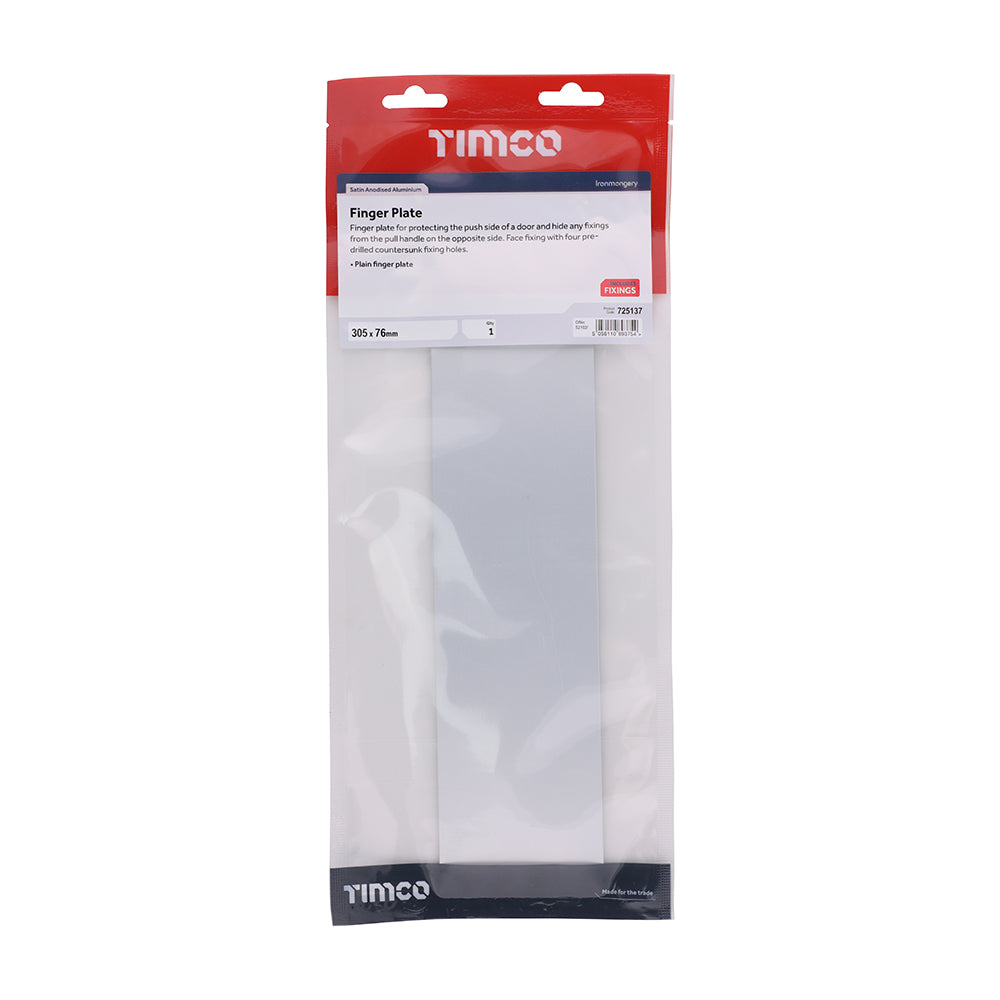 TIMCO Finger Plate - Satin Anodised Aluminium - 305 x 76 - Image