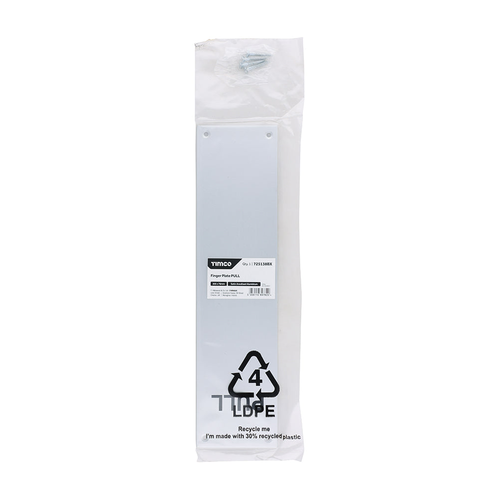 TIMCO Finger Plate PULL - Satin Anodised Aluminium - 305 x 76 - Image