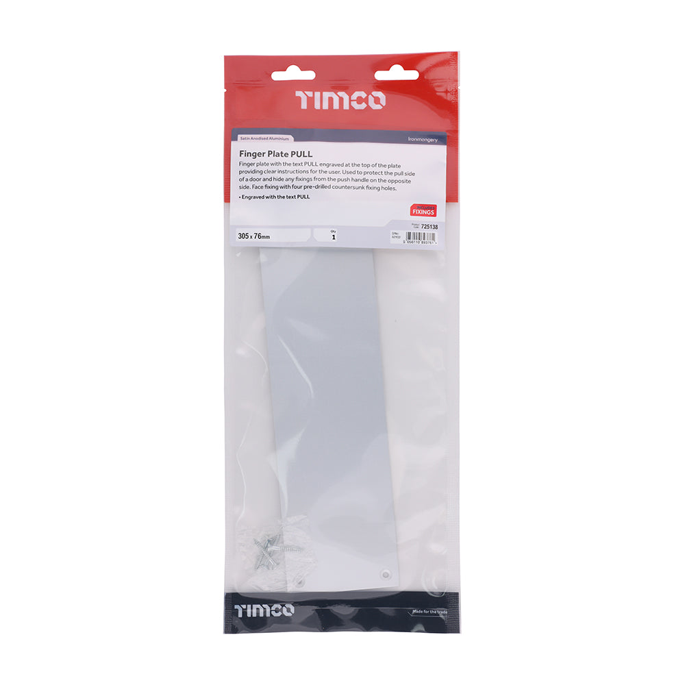 TIMCO Finger Plate PULL - Satin Anodised Aluminium - 305 x 76 - Image