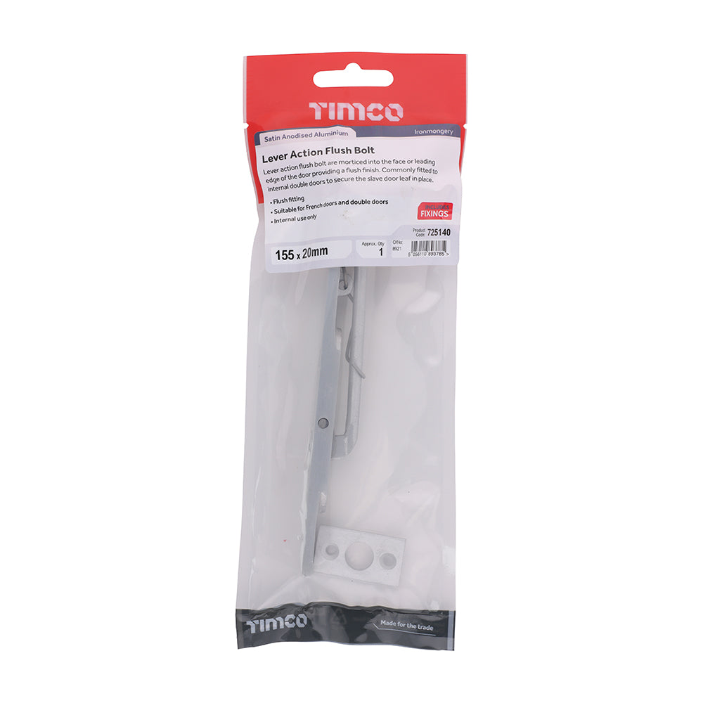TIMCO Lever Action Flush Bolt - Satin Anodised Aluminium - 155 x 20 - Image