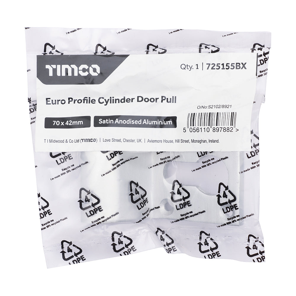 TIMCO Euro Profile Cylinder Door Pull - Satin Anodised Aluminium - 70 x 42 - Image