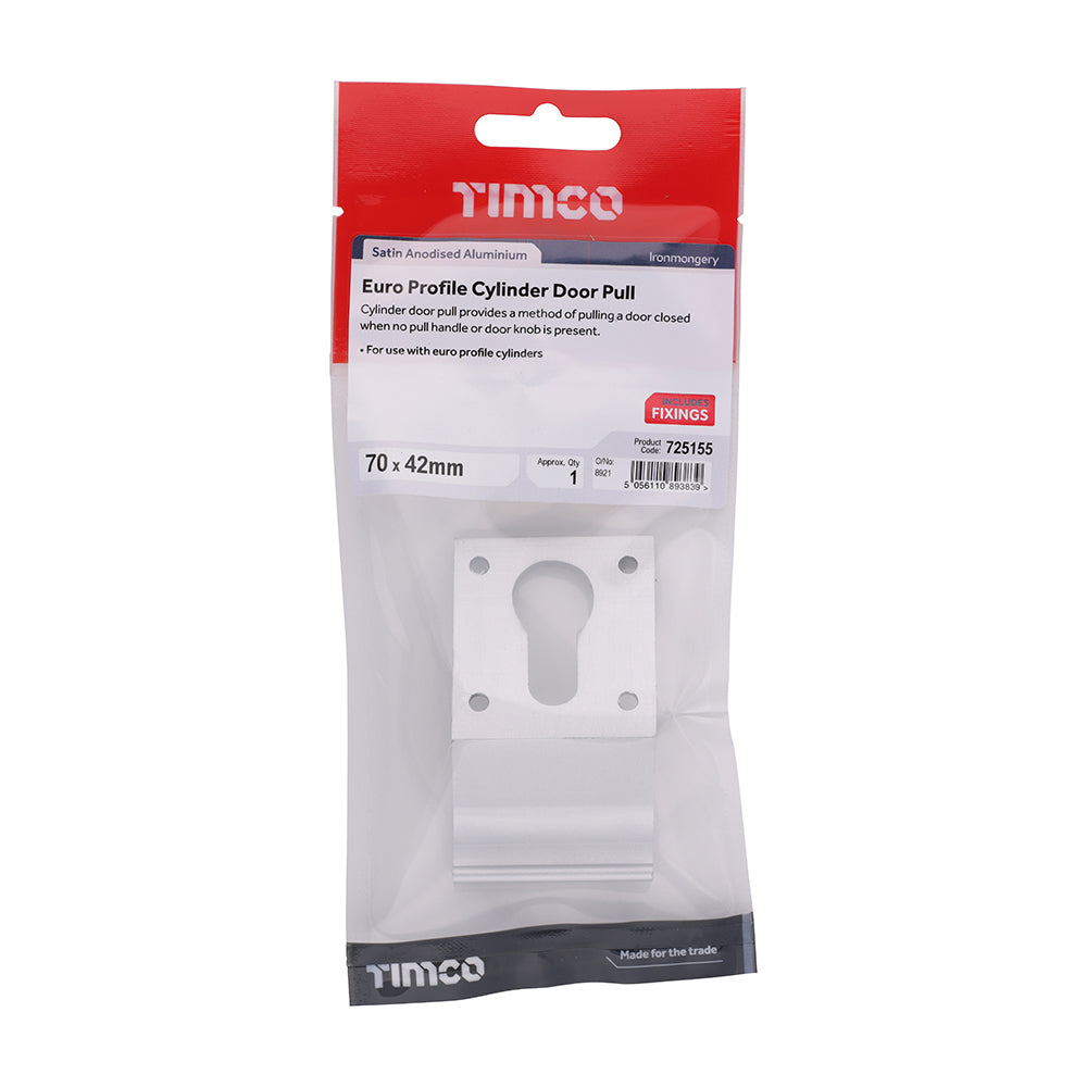 TIMCO Euro Profile Cylinder Door Pull - Satin Anodised Aluminium - 70 x 42 - Image