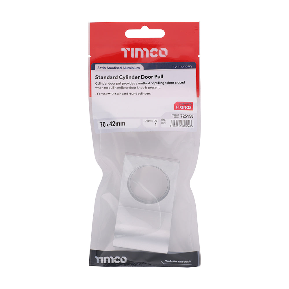 TIMCO Standard Cylinder Door Pull - Satin Anodised Aluminium - 70 x 42 - Image