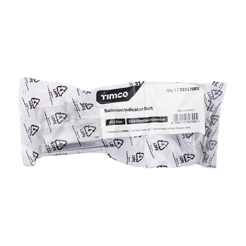 TIMCO Bathroom Indicator Bolt - Satin Anodised Aluminium - 66 x 32 - Image