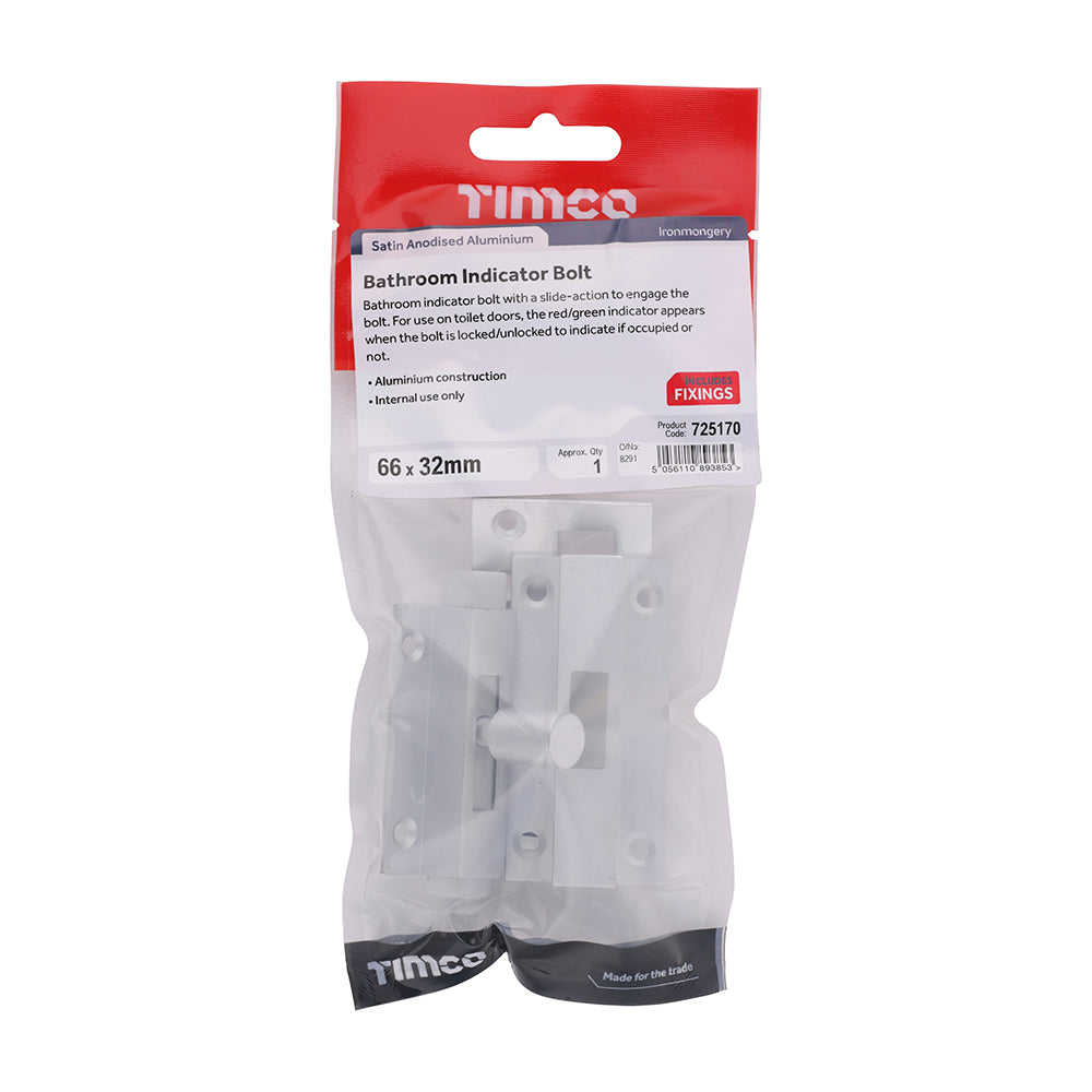 TIMCO Bathroom Indicator Bolt - Satin Anodised Aluminium - 66 x 32 - Image