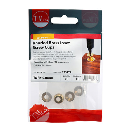 TIMCO Knurled Brass Inset Screw Cup - To fit 4.8, 5.0 Screw - Image