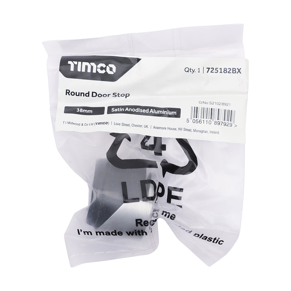 TIMCO Round Door Stop - Satin Anodised Aluminium - 38mm - Image