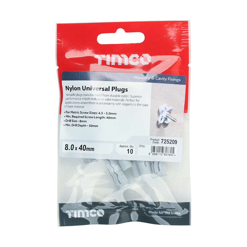 TIMCO Nylon Universal Plugs - 8.0 x 40 - Image