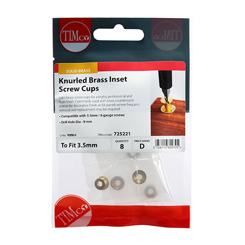 TIMCO Knurled Brass Inset Screw Cup - To fit 3.5 Screw - Image