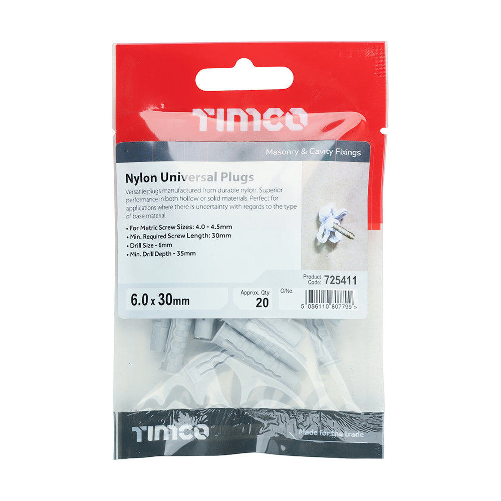 TIMCO Nylon Universal Plugs - 6.0 x 30 - Image