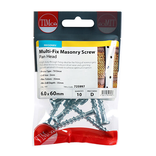 TIMCO Masonry Screws Pan Head Silver - 6.0 x 60 - Image