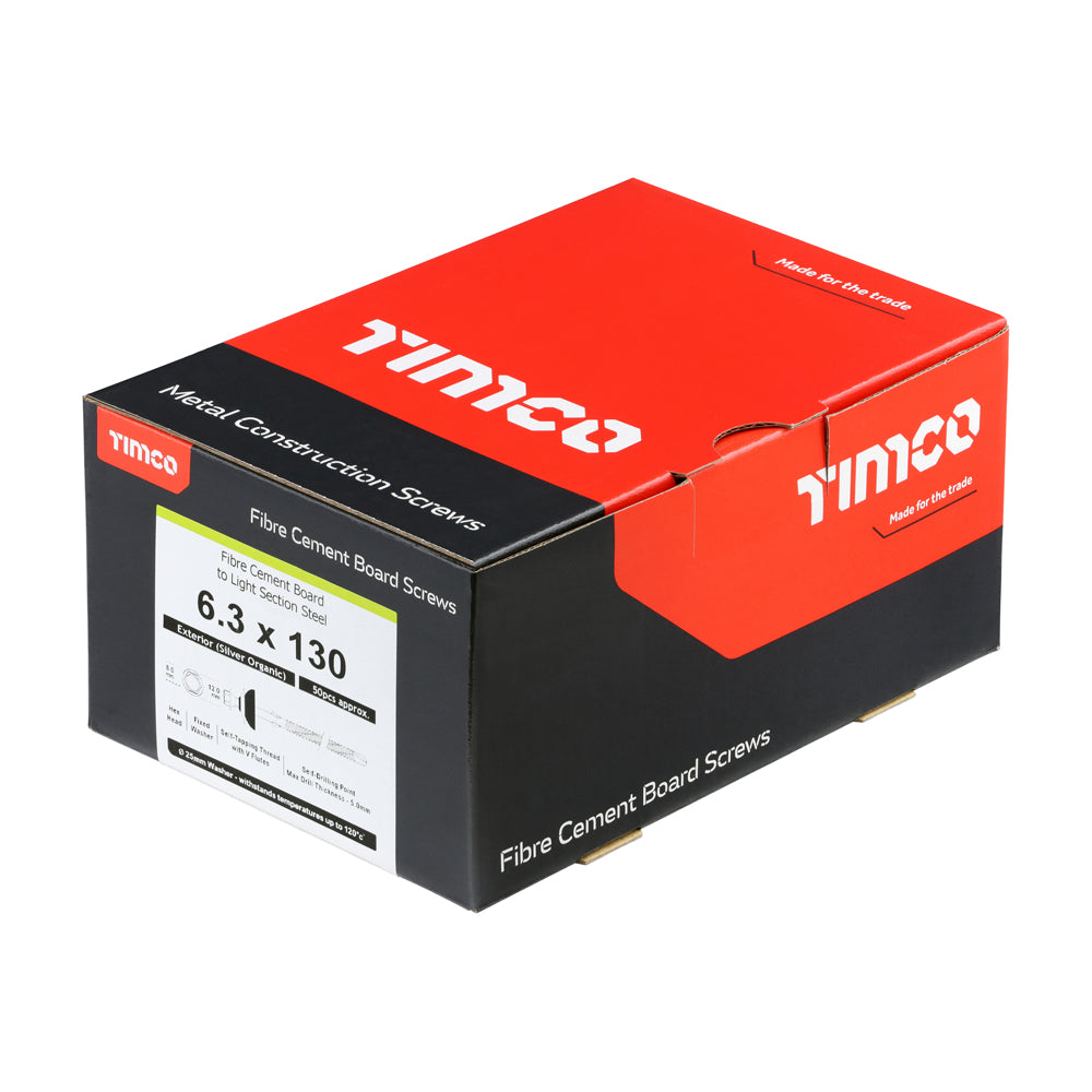 TIMCO Self-Drilling Fiber Cement Board Exterior Silver Screw with BAZ Washer - 6.3 x 130 - Image