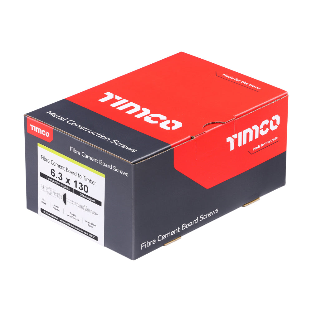 TIMCO Self-Drilling Fiber Cement Board Exterior Silver Screw with BAZ Washer - 6.3 x 130 - Image