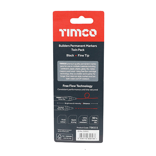 TIMCO Builders Permanent Markers Twin Pack Chisel Tip Black - Chisel Tip - Image