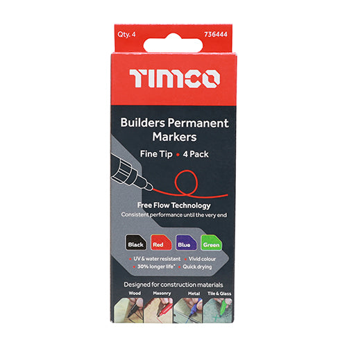 TIMCO Builders Permanent Markers Fine Tip Mixed Colours - Fine Tip - Image