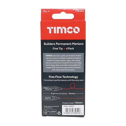 TIMCO Builders Permanent Markers Fine Tip Mixed Colours - Fine Tip - Image