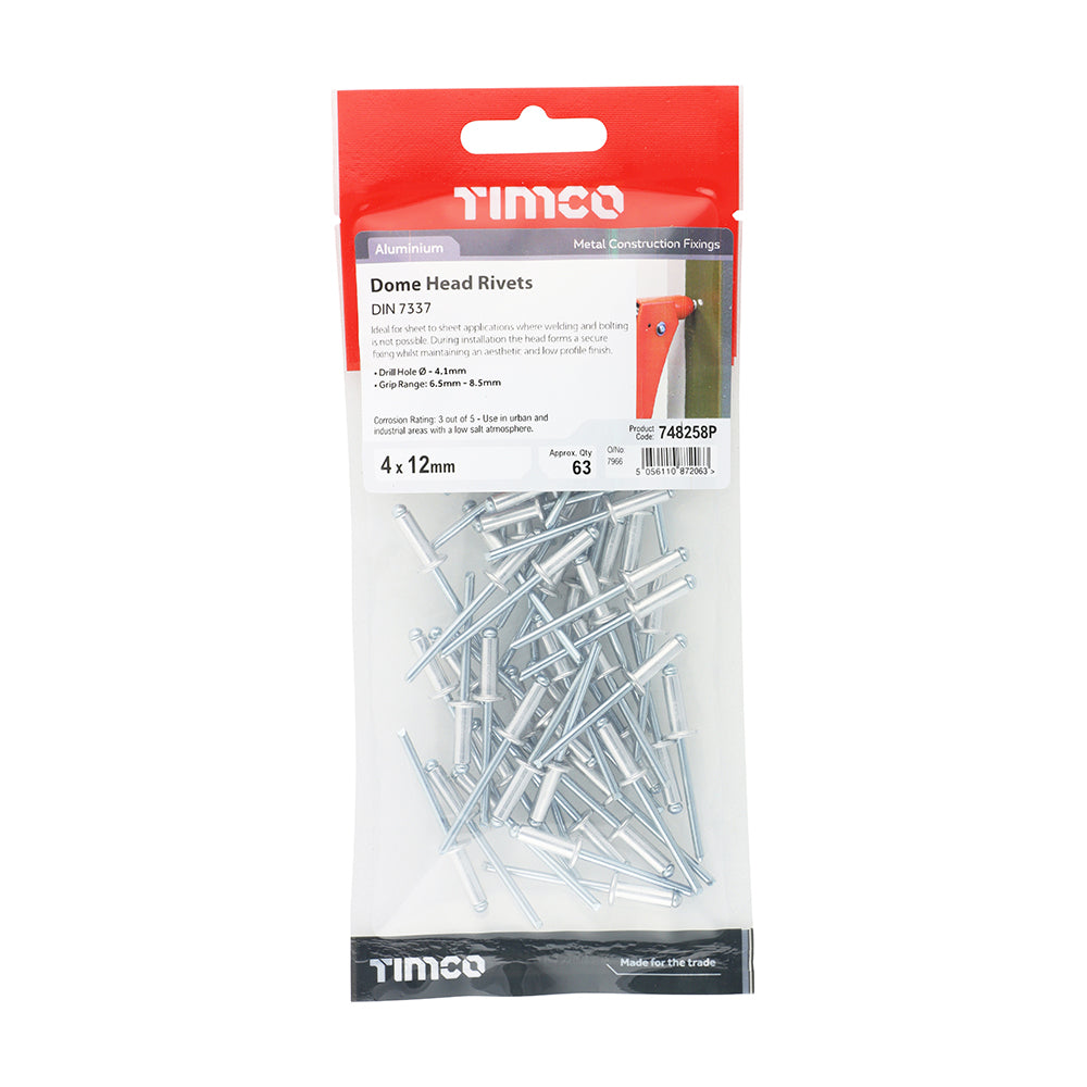 TIMCO Rivets Dome Head Aluminium - 4.0 x 12 - Image