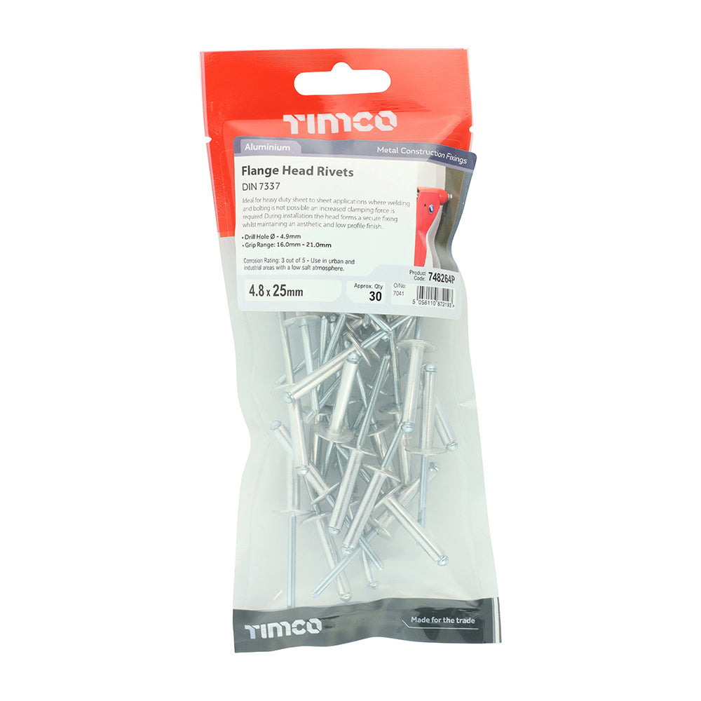 TIMCO Rivets Flange Head Aluminium - 4.8 x 25 - Image