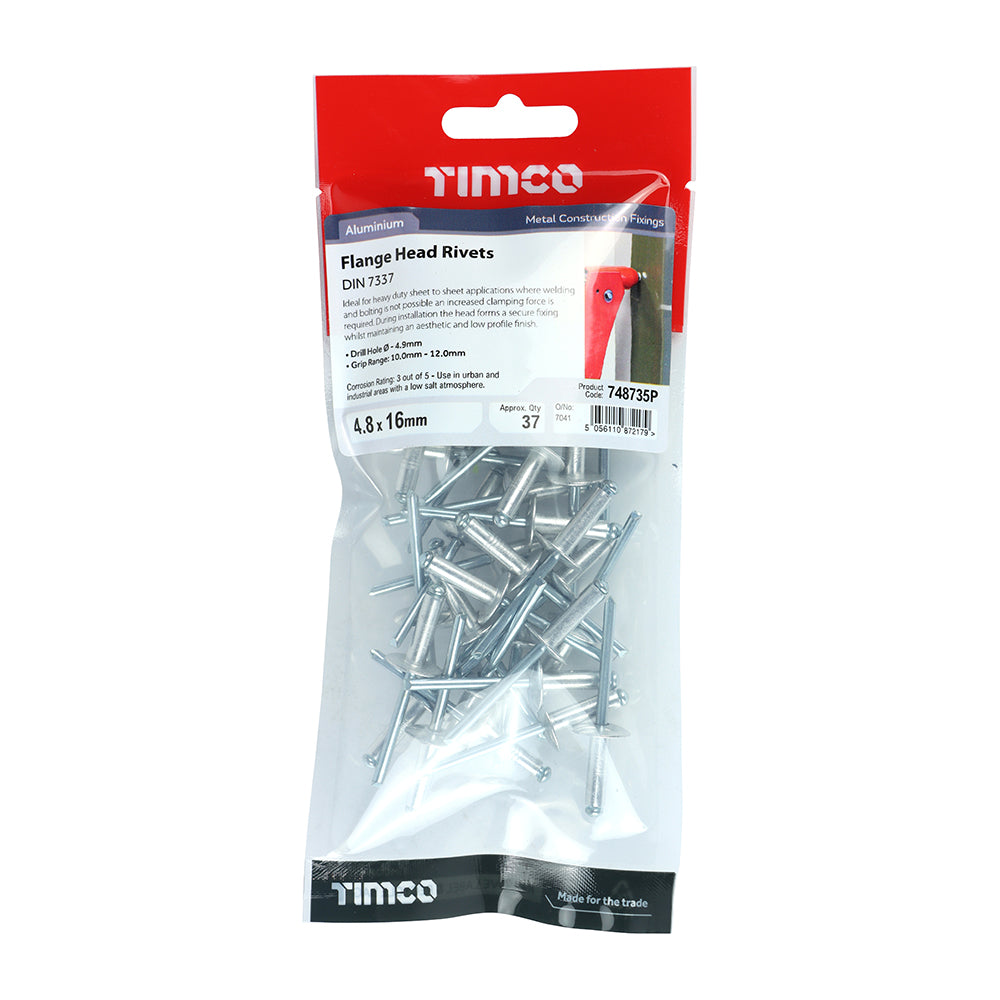 TIMCO Rivets Flange Head Aluminium - 4.8 x 16 - Image