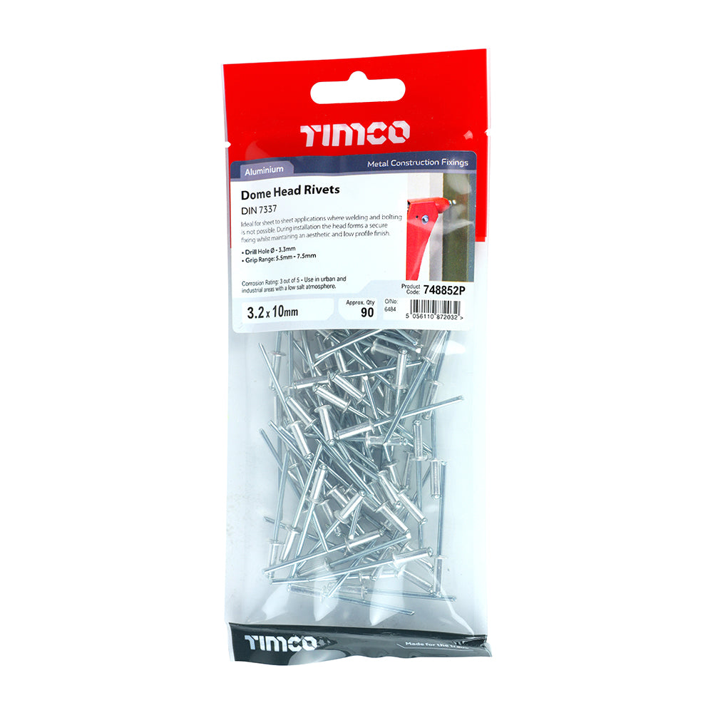 TIMCO Rivets Dome Head Aluminium - 3.2 x 10 - Image